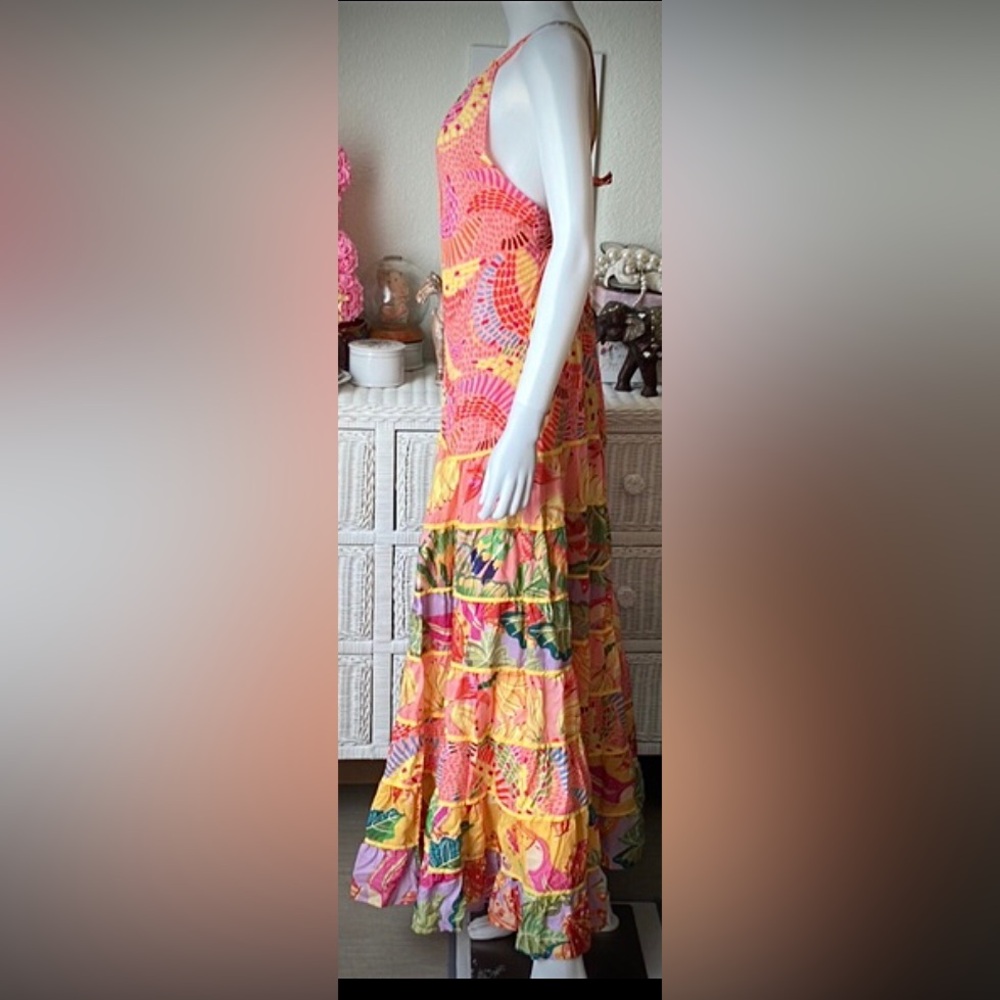Farm Rio Halter Neck Maxi Dress Cotton Mixed Pink Pastel Print Size S NWT - Picture 7 of 14